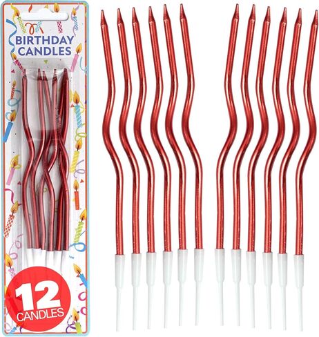 12 COUNT RED SPORAL METALLIC TIRMALLES ، شموع كعكة ، حفلات أعياد الميلاد ، حفل زفاف ، شموع حلزونية ، شموع عيد ميلاد ذهبية in Kuwait