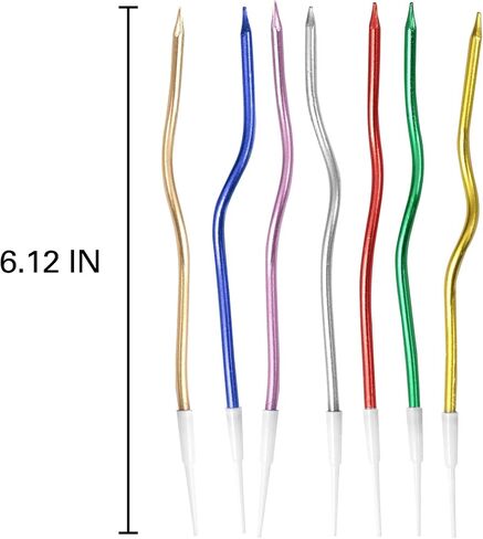 12 COUNT RED SPORAL METALLIC TIRMALLES ، شموع كعكة ، حفلات أعياد الميلاد ، حفل زفاف ، شموع حلزونية ، شموع عيد ميلاد ذهبية in Kuwait