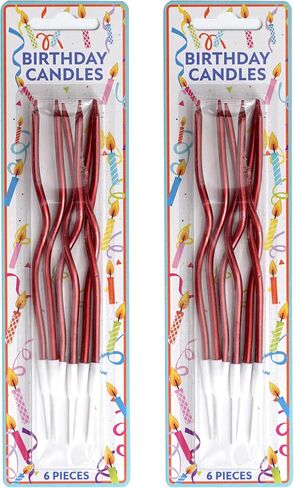 12 COUNT RED SPORAL METALLIC TIRMALLES ، شموع كعكة ، حفلات أعياد الميلاد ، حفل زفاف ، شموع حلزونية ، شموع عيد ميلاد ذهبية in Kuwait