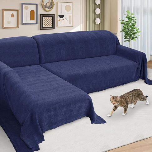 ALIECOM Sectional Couch Covers L Shape Sectional Sofa Cover for Dogs 2 Piece Thick Chenille L Shaped Couch Slipcover Blanket Chaise Pet Furniture Protector Washable (XX-Large, Light Khaki) in Saudi Arabia