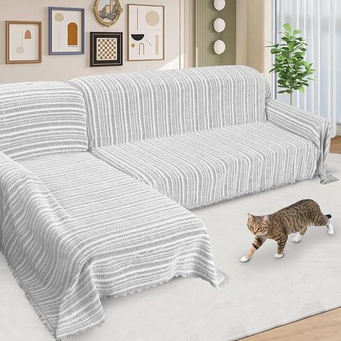 ALIECOM Sectional Couch Covers L Shape Sectional Sofa Cover for Dogs 2 Piece Thick Chenille L Shaped Couch Slipcover Blanket Chaise Pet Furniture Protector Washable (XX-Large, Light Khaki) in Saudi Arabia