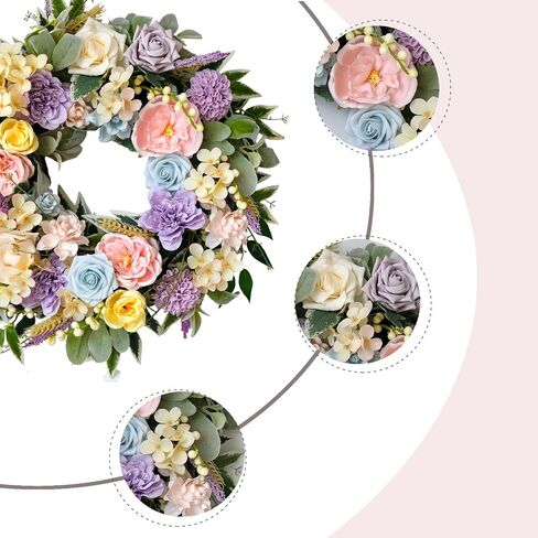TEMPUS Spring Summer Wreath for Front Door 22 Inch Artificial Floral Wreath with Roses Peonies Hydrangeas Leaves for Door Wall Decoration Wedding Party Home Farmhouse Decoration in Saudi Arabia