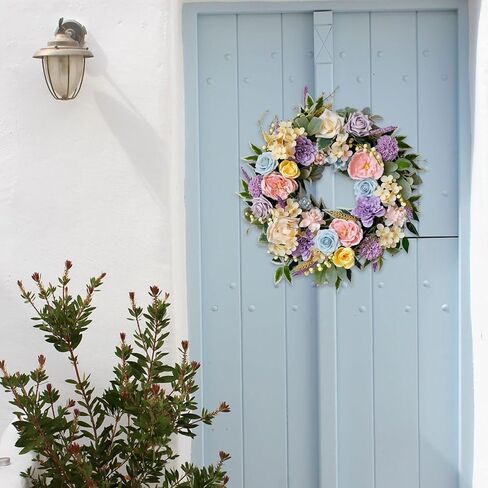 TEMPUS Spring Summer Wreath for Front Door 22 Inch Artificial Floral Wreath with Roses Peonies Hydrangeas Leaves for Door Wall Decoration Wedding Party Home Farmhouse Decoration in Saudi Arabia