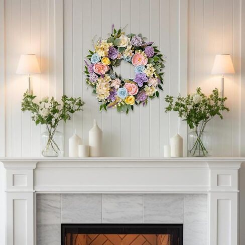 TEMPUS Spring Summer Wreath for Front Door 22 Inch Artificial Floral Wreath with Roses Peonies Hydrangeas Leaves for Door Wall Decoration Wedding Party Home Farmhouse Decoration in Saudi Arabia