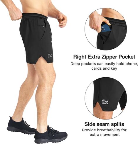 BROKIG Men's Inzip Lightweight Gym Workout Shorts,5 Inch Fitted Athletic Lifting Bodybuilding Shorts with Zipper Pockets in Saudi Arabia