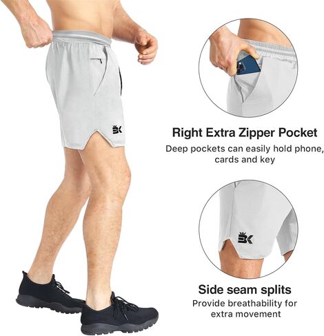 BROKIG Men's Inzip Lightweight Gym Workout Shorts,5 Inch Fitted Athletic Lifting Bodybuilding Shorts with Zipper Pockets in Saudi Arabia