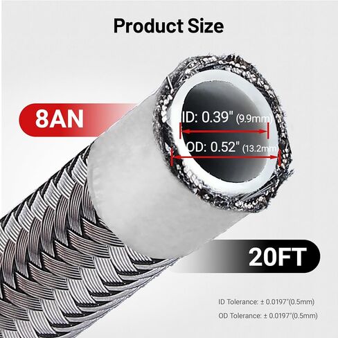 Evil Energy 8an PTFE FUEL LINE KIT ، E85 من الفولاذ المقاوم للصدأ ، خرطوم الوقود مضفر 20 قدمًا (معرف 0.39 بوصة) in Kuwait