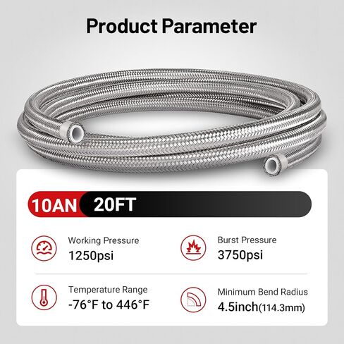Evil Energy 8an PTFE FUEL LINE KIT ، E85 من الفولاذ المقاوم للصدأ ، خرطوم الوقود مضفر 20 قدمًا (معرف 0.39 بوصة) in Kuwait