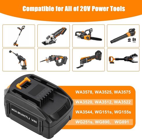 KUNLUN 2Pack 5.5Ah Replacement for Worx Battery 20V Lithium Compatible for Worx 20-Volt Battery WA3575 WA3578 WA3520 WA3525 WG151s WG155s WG251s WG255s WG540s WG545s WG890 WG891 Cordless Tools in Kuwait