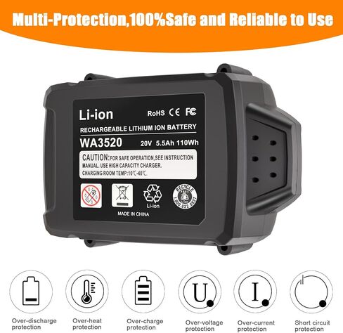 KUNLUN 2Pack 5.5Ah Replacement for Worx Battery 20V Lithium Compatible for Worx 20-Volt Battery WA3575 WA3578 WA3520 WA3525 WG151s WG155s WG251s WG255s WG540s WG545s WG890 WG891 Cordless Tools in Kuwait