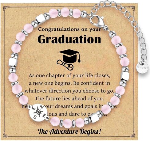 Graduation Bracelet Gifts for Her Natural Stone Beaded Bracelets Compass Cross Charm Bracelet 5th 8th Grade High School College Graduation Gifts with Message Card in Saudi Arabia