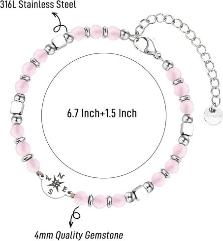 Graduation Bracelet Gifts for Her Natural Stone Beaded Bracelets Compass Cross Charm Bracelet 5th 8th Grade High School College Graduation Gifts with Message Card in Saudi Arabia
