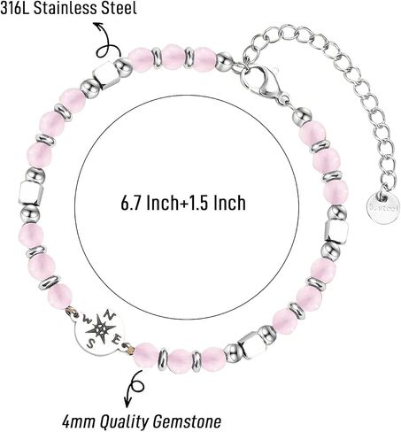Graduation Bracelet Gifts for Her Natural Stone Beaded Bracelets Compass Cross Charm Bracelet 5th 8th Grade High School College Graduation Gifts with Message Card in Saudi Arabia