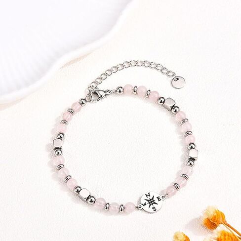 Graduation Bracelet Gifts for Her Natural Stone Beaded Bracelets Compass Cross Charm Bracelet 5th 8th Grade High School College Graduation Gifts with Message Card in Saudi Arabia