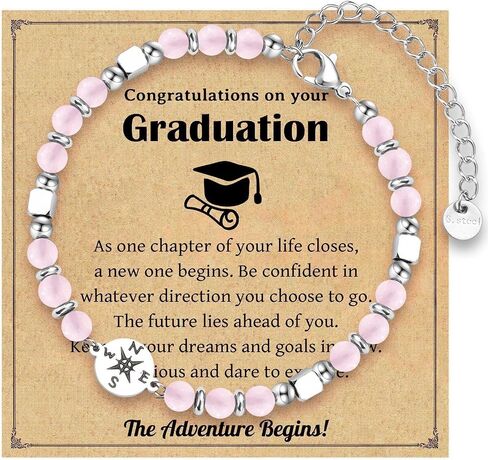 Graduation Bracelet Gifts for Her Natural Stone Beaded Bracelets Compass Cross Charm Bracelet 5th 8th Grade High School College Graduation Gifts with Message Card in Saudi Arabia