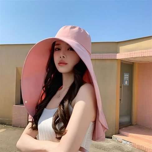 Sun Hats for Women Sun Protection Wide Brim Shawl with Neck Flap Hiking Visor Hat Outdoor Summer Beach Yellow in Kuwait