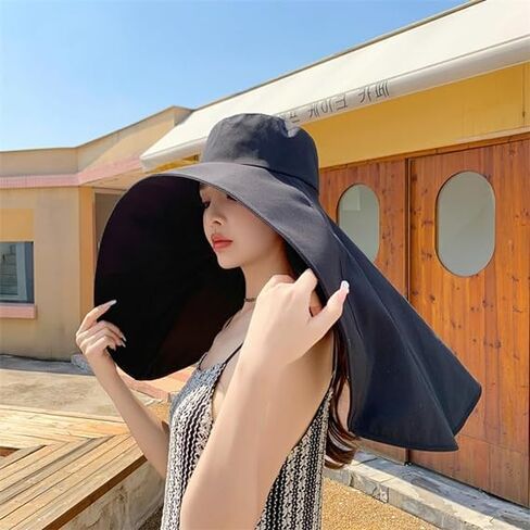 Sun Hats for Women Sun Protection Wide Brim Shawl with Neck Flap Hiking Visor Hat Outdoor Summer Beach Yellow in Kuwait
