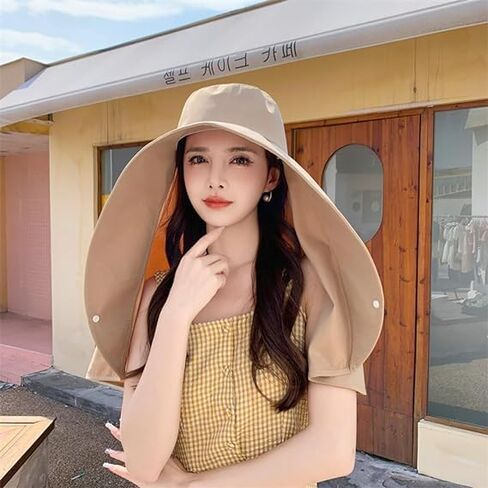 Sun Hats for Women Sun Protection Wide Brim Shawl with Neck Flap Hiking Visor Hat Outdoor Summer Beach Yellow in Kuwait