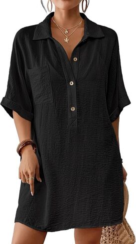 Bsubseach Cover Ups for Swimwear Women Short Sleeve Beach Swimsuit Coverup Loose Shirt Dress 2025 Vacation Outfits in Kuwait