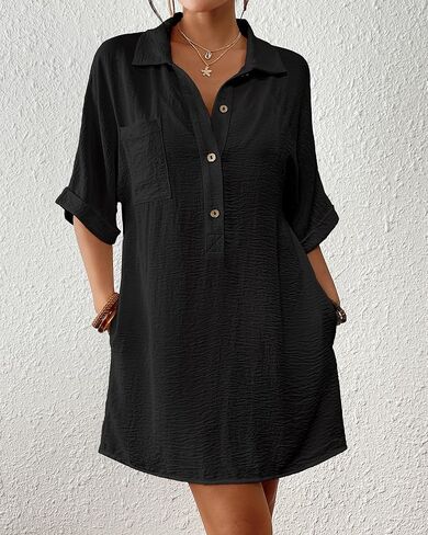 Bsubseach Cover Ups for Swimwear Women Short Sleeve Beach Swimsuit Coverup Loose Shirt Dress 2025 Vacation Outfits in Kuwait