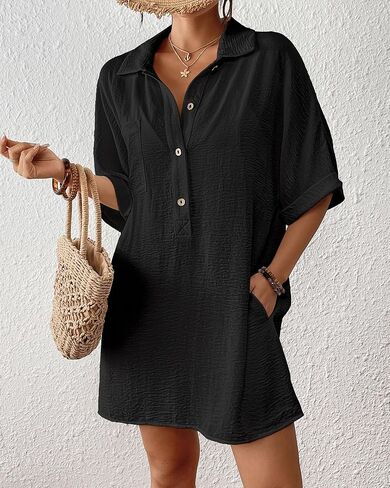 Bsubseach Cover Ups for Swimwear Women Short Sleeve Beach Swimsuit Coverup Loose Shirt Dress 2025 Vacation Outfits in Kuwait