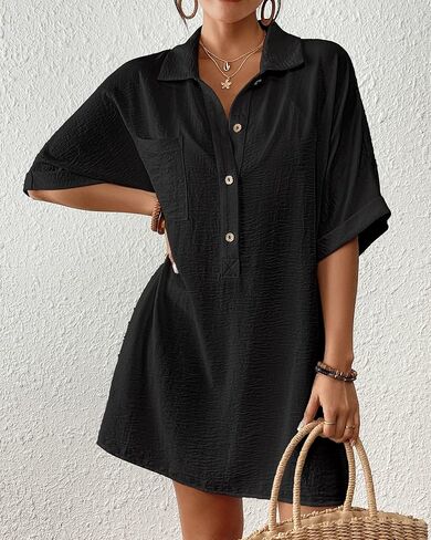 Bsubseach Cover Ups for Swimwear Women Short Sleeve Beach Swimsuit Coverup Loose Shirt Dress 2025 Vacation Outfits in Kuwait