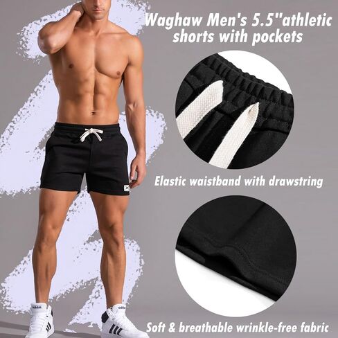 Mens 5.5 Inch Short Sweat Shorts Mens Cotton Shorts 5 Inch Inseam Cotton Shorts for Men Gym Shorts with Pockets in Saudi Arabia