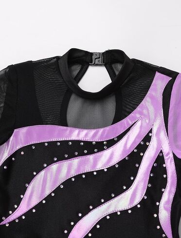 AFAVOM Figure Skating Dress for Girls Long Sleeve Mesh Rhinestones Ice Skating Dresses Ballet Leotard Competition Dancewear in Saudi Arabia