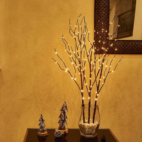 Hairui Lighted Brown Twig Branches Plug in with Dimmer and Timer 30IN 150 LED Fairy Lights, Lighted Willow Branches for Indoor Outdoor Spring Christmas Room Wedding Decoration (Vase Excluded) in Saudi Arabia