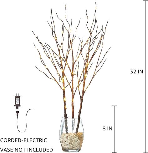 Hairui Lighted Brown Twig Branches Plug in with Dimmer and Timer 30IN 150 LED Fairy Lights, Lighted Willow Branches for Indoor Outdoor Spring Christmas Room Wedding Decoration (Vase Excluded) in Saudi Arabia