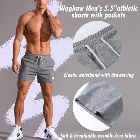 Mens 5.5 Inch Short Sweat Shorts Mens Cotton Shorts 5 Inch Inseam Cotton Shorts for Men Gym Shorts with Pockets in Saudi Arabia