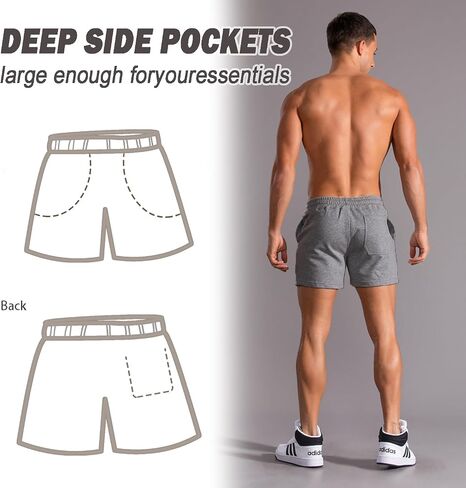 Mens 5.5 Inch Short Sweat Shorts Mens Cotton Shorts 5 Inch Inseam Cotton Shorts for Men Gym Shorts with Pockets in Saudi Arabia