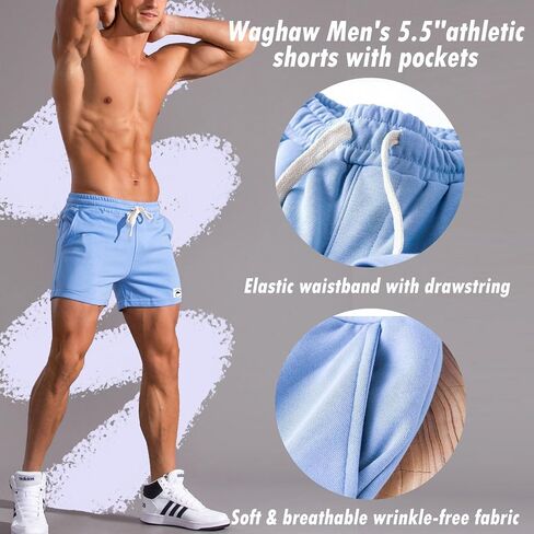 Mens 5.5 Inch Short Sweat Shorts Mens Cotton Shorts 5 Inch Inseam Cotton Shorts for Men Gym Shorts with Pockets in Saudi Arabia