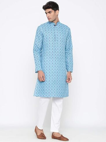 Elina fashion Men's Satin Cotton Kurta Pajama Set Tunic Indian Traditional Festival Kurta Payjama Wear in Saudi Arabia