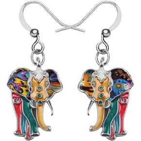BONSNY Cute Floral Enamel Dangle Africa Elephant Earrings Gifts for Women Teens Girls Jewelry Novelty Funny Charms