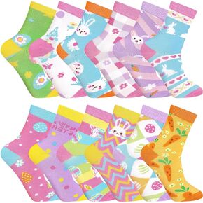 12 Pairs Easter Socks Women Easter Bunny Crew Socks Novelty Rabbit Carrot Egg Pattern Socks Holiday Socks for Easter Party Gift