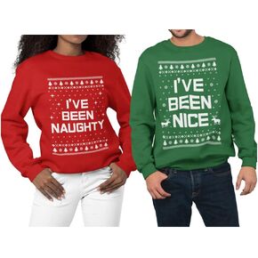 Tstars Naughty & Nice Sweatshirt Men Women Couple Matching Ugly Christmas Sweater Style