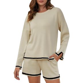 YKR Lounge Sets For Women 2 Piece Outfits Sweater Pullover and Shorts Loungewear Set with Pockets