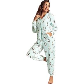 Adult Onesie Pajamas Penguin Print One Piece Christmas Pajamas for Women Loungewear Sleepwear