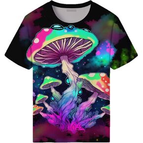 Novelty Tie Dye Style T-Shirts for Men Mushroom Print Shirt with Short Sleeves