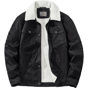 LOUECHY Men's Sherpa Lined Jacket Faux Suede Trucker Jacket Fleece Warm Winter Coats