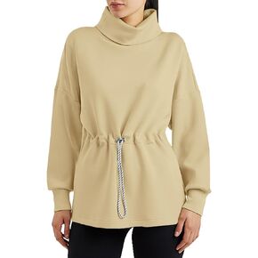 Fisoew Womens Turtleneck Sweatshirt Long Sleeve Side Split Pullover Tops for Leggings with Drawstring Waist