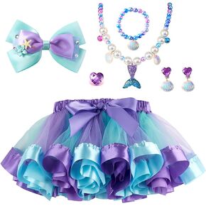 Girls Mermaid Tutu Skirt with Mermaid Jewelry Hair Bow Princess Dress Up Accessories Birthday Party Outfit 3-8 Years