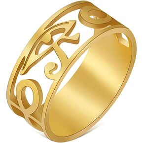 Eye of Horus Ankh Cross Rings for Women Men Stainless Steel Ancient Egyptian Cross The Eye of Horus Ring Protection Jewelry