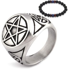 Gungneer Men Stainless Steel Pentacle Pentagram Ring Wicca Pagan Jewelry Power Strength Protection Amulet Men Women