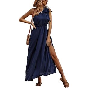 IFFEI Summer Dresses for Women 2024 Boho One Shoulder Maxi Dress Casual Sleeveless Flowy Split Beach Long Dress