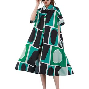 ellazhu Womens Casual Lapel Short Sleeve Oversized Button Down Shirt Dress Collared Tunic Dress GY2788 A