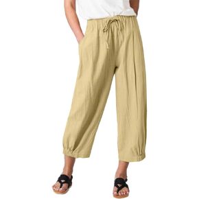 Stomeshle Women High Waist Casual Wide Leg Palazzo Pants Linen Drawstring Cropped Pants Trousers Regular Size