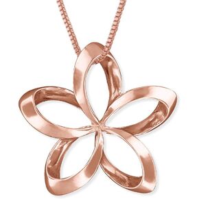 Sterling Silver 24mm Open Plumeria Pendant Necklace, 16+2" Extender