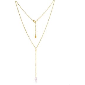 18K Gold Bar/Pearl / 3 Circles / 3 Half-Round Pendant Necklace Long Chain Y Necklace Minimalist Layering Jewelry for Women
